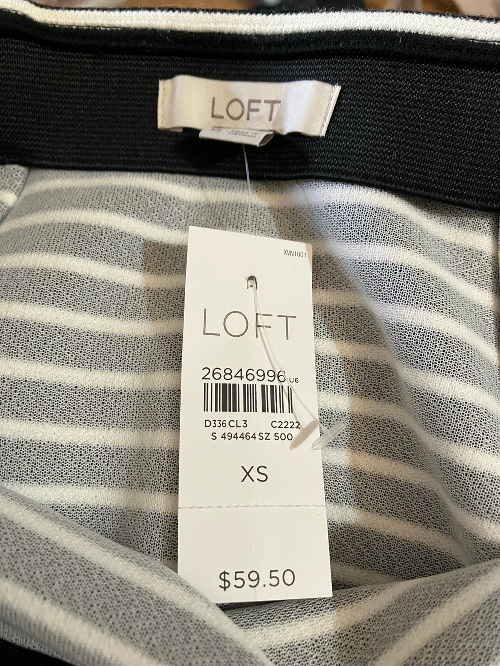 Loft Women’s Black & White Striped XS NWT Midi Pencil Pull on Skirt - Picture 2 of 8